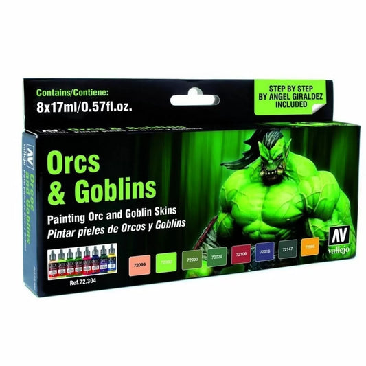 VALLEJO GAME COLOUR - ORCS & GOBLINS 8 COLOUR SET GREEN PACKAGE